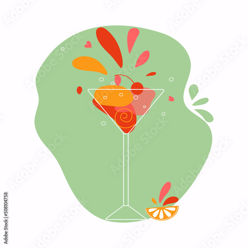 Wine glasses. Doodle style vector icons. Bright color illustrations with alcoholic drinks on an isolated background.	