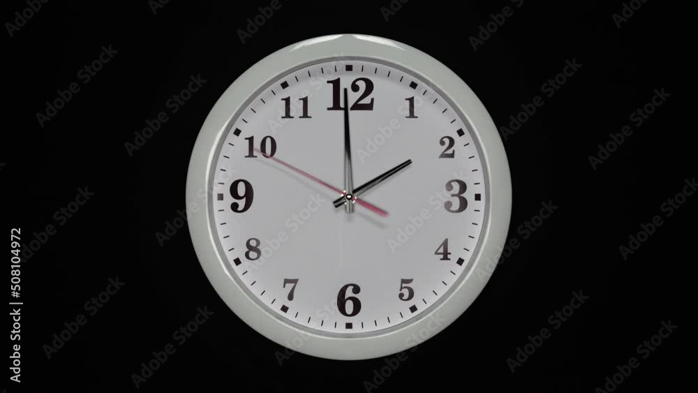 Black Arrows And Red Second Hand Of White Wall Clock. Black Background. Wall Clock Face Beginning Of Time Of 2.00 Am Or Pm. 4k. ProRes. Black Arrows And Red Second Hand Of White Wall Clock. Black Background. Wall Clock Face Beginning Of Time Of 2.00 Am Or Pm. 4k. ProRes.