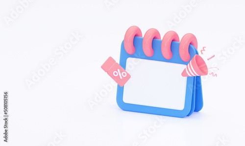 3D calendar. Birthday gift coupons. In blue and pink tones. With an empty space for your discount. 3D rendering.