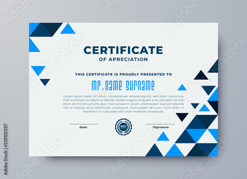 Multicolor certificate template with dynamic, futuristic polygonal color and modern certificate.