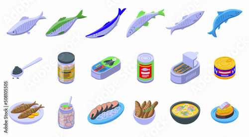 Herring icons set isometric vector. Fish cod. Water trout