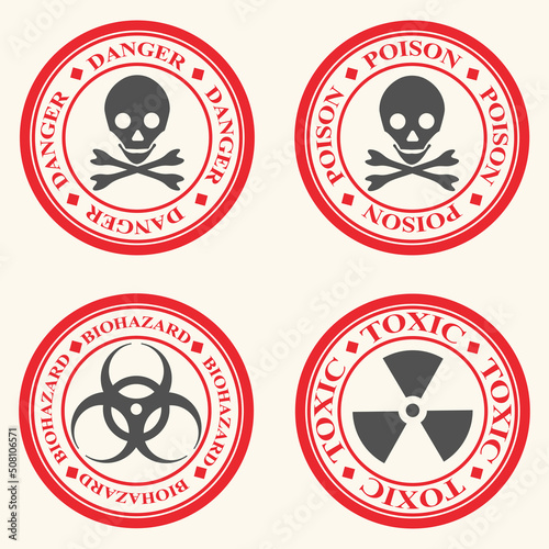 Poison danger red rubber stamp vector illustration.