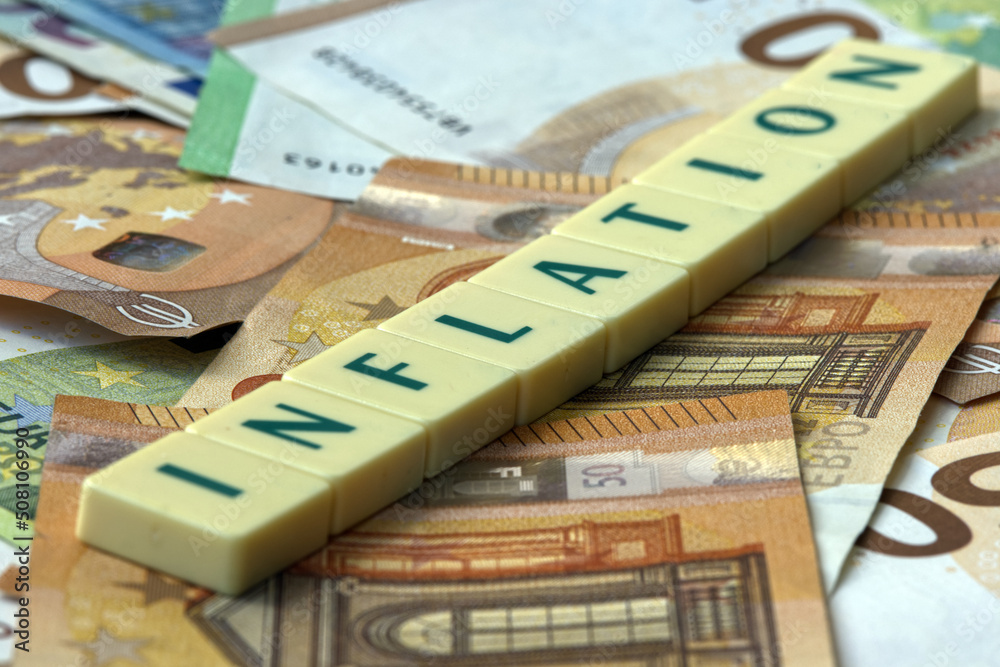 Inflation in euro zone. Concept for growing inflation, lost and crisis in the EU. Inflation in euro zone. Concept for growing inflation, lost and crisis in the EU.