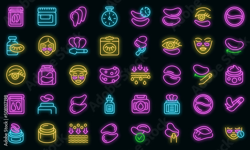 Eye patches icons set outline vector. Beauty eye. Cream mask vector neon