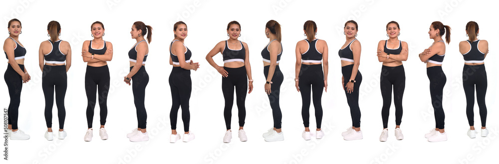 large group of same women with sportswear over white background large group of same women with sportswear over white background