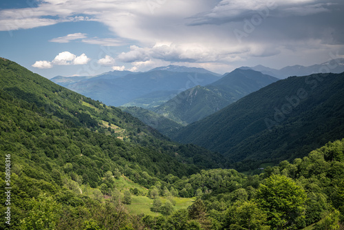 green landscape of southwestern France in the Pyrenees mountains