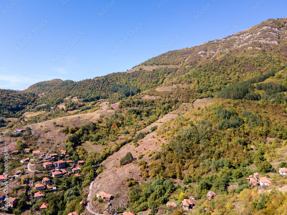 Aerial view of Iskar River Gorge near village of Ochindol, Bulgaria