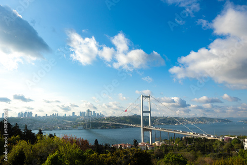 Istanbul view. Bosphorus Bridge and cityscape of Istanbul with cloudy sky