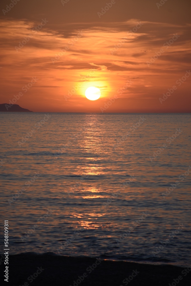 Beautiful sunset in Acharavi beach, Corfu,Greece