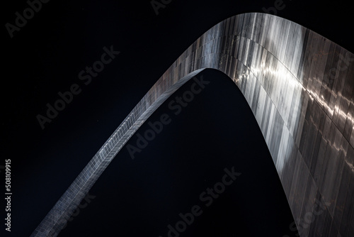 Glowing arch at night on Gateway Arch National Park in St. Louis, Missouri