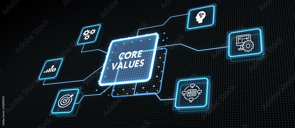 Business, Technology, Internet and network concept. Core values responsibility ethics goals company concept. 3d illustration Business, Technology, Internet and network concept. Core values responsibility ethics goals company concept. 3d illustration