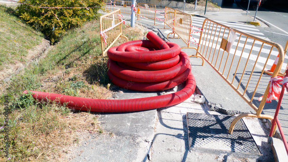 red corrugated plastic pipes for electrical conduit