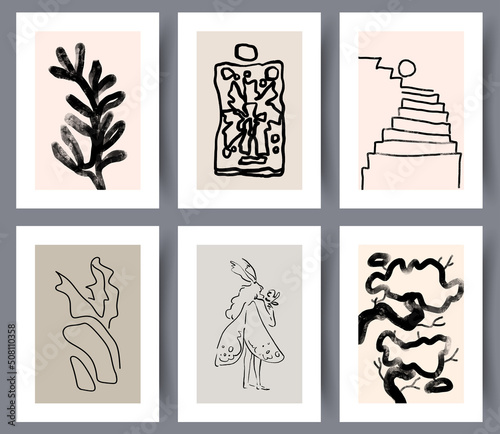 Collection of modern abstract artwork posters for print. Set of printable art wall decorations for interior design. Vector illustration. 