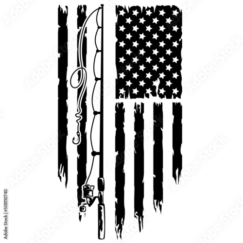 Distressed Flag Fish vector, Bass Fish American Flag Clipart