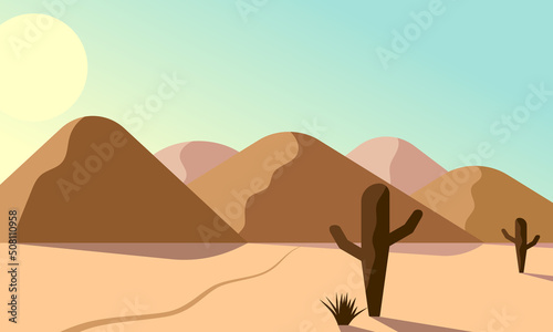 Landscape with sandy desert and cactus