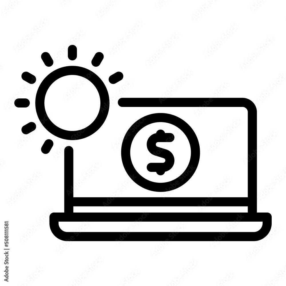 Freelancer laptop icon outline vector. Earn wallet. Happy bank