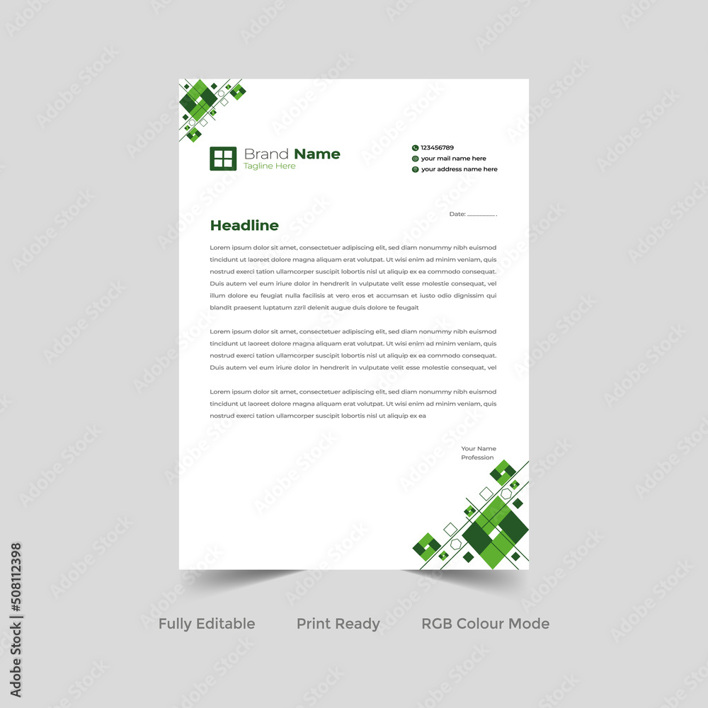 Green letterhead design template