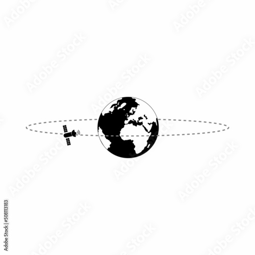 motion of satellite around earth. Vector illustration isolated on white background