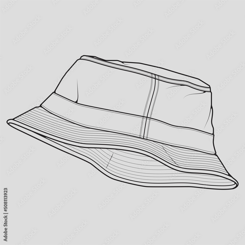 Vetor de bucket hat outline drawing vector, bucket hat in a sketch