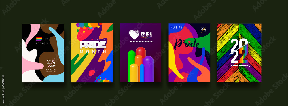Set of Pride month 2022 logo card with flag. Vector banner, rainbow ...