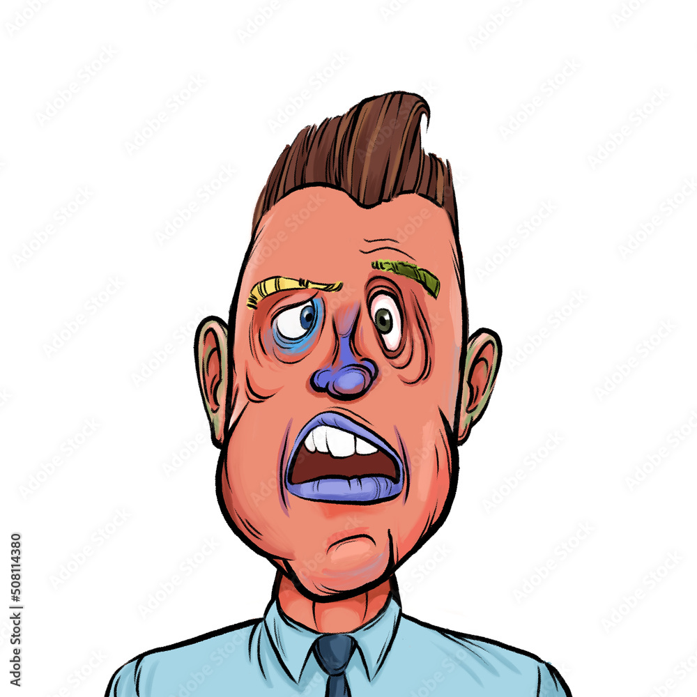 Caricature humor illustration of imaginary cartoon person with funny facial expression isolated on white background Caricature humor illustration of imaginary cartoon person with funny facial expression isolated on white background