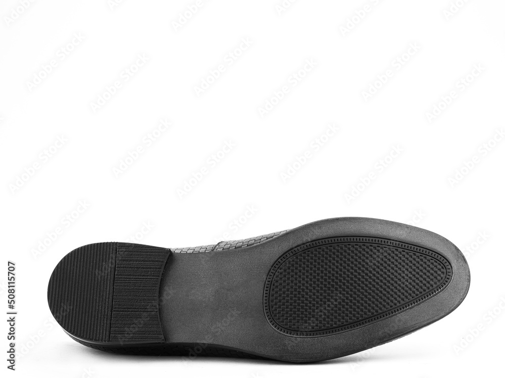 Sole for shoes, bottom view. Shoe sole close-up isolated on white background. place for text. Element of boots. Concept of production of shoe.