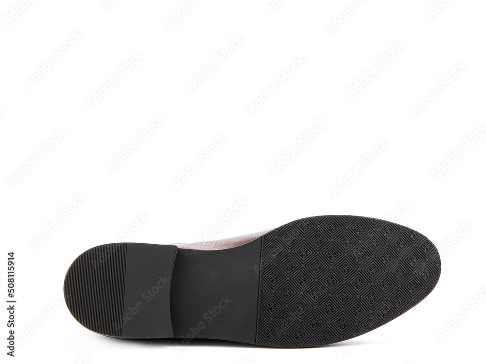Sole for shoes, bottom view. Shoe sole close-up isolated on white background. place for text. Element of boots. Concept of production of shoe.