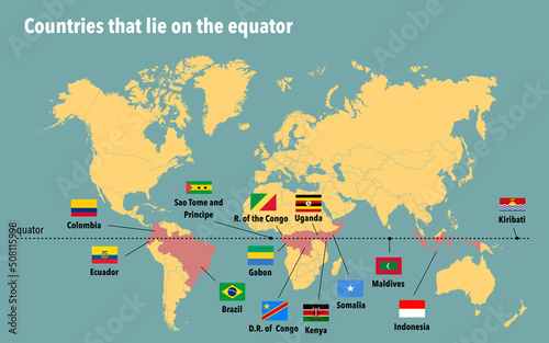 Map of all the countries that lie on the equator photo
