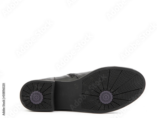 Obraz na płótnie Sole for shoes, bottom view. Shoe sole close-up isolated on white background. place for text. Element of boots. Concept of production of shoe. w salonie