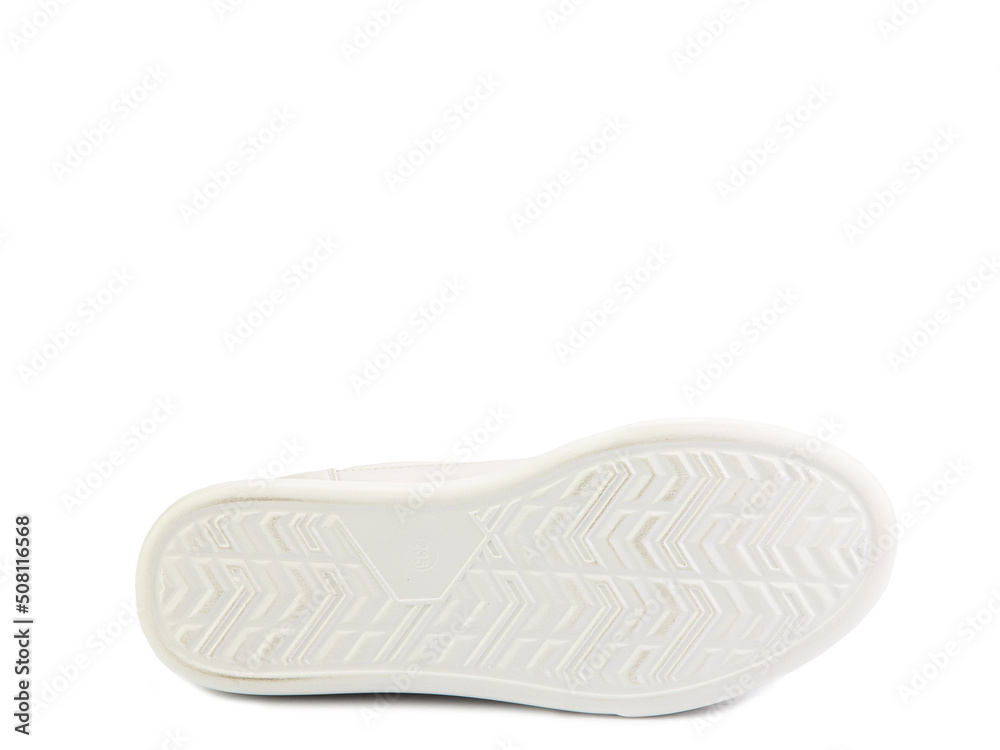 Sole for shoes, bottom view. Shoe sole close-up isolated on white background. place for text. Element of boots. Concept of production of shoe.