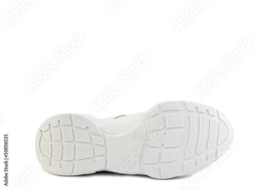 Obraz na płótnie Sole for shoes, bottom view. Shoe sole close-up isolated on white background. place for text. Element of boots. Concept of production of shoe. w salonie