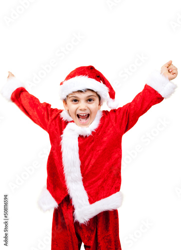 Little Santa is Jumping and Excited on White Background
