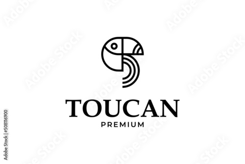 Flat monoline toucan icon logo design illustration