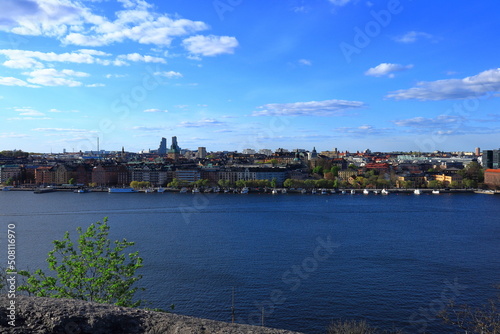 Great view over Stockholm city. One spring day in May. Central part of the town with the lake Malaren or Mälaren. Stockholm, Sweden, Scandinavia, Europe. © Martin of Sweden