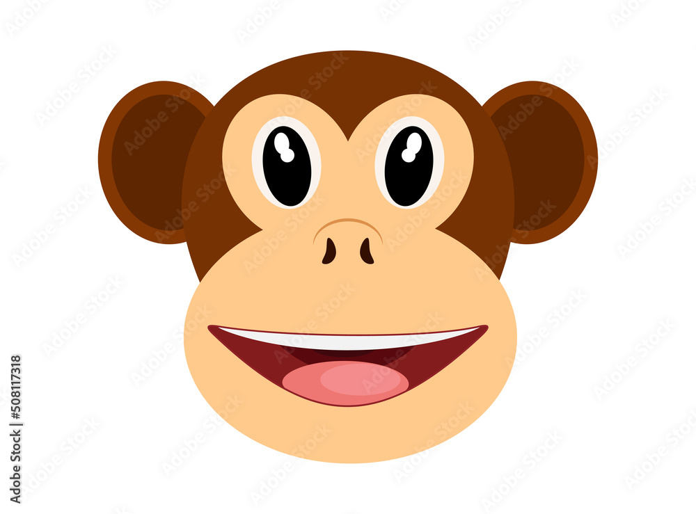 Happy monkey cartoon face isolated on white, vector illustration Happy monkey cartoon face isolated on white, vector illustration