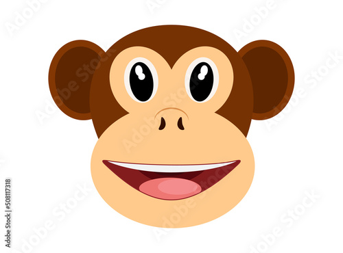 Happy monkey cartoon face isolated on white, vector illustration