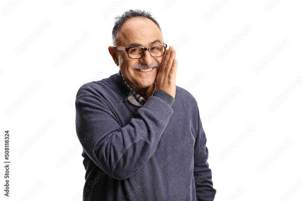 Foto Stock Mature man laughing and telling a secret | Adobe Stock