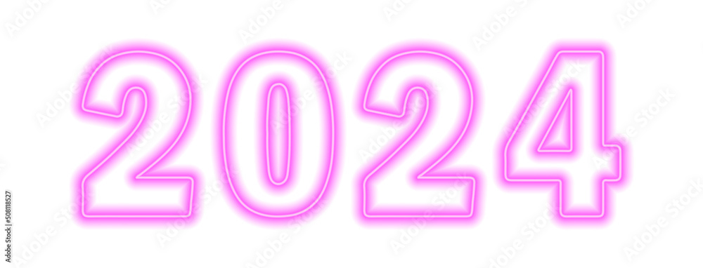 Pink neon colored 2024 year isolated on white Pink neon colored 2024 year isolated on white