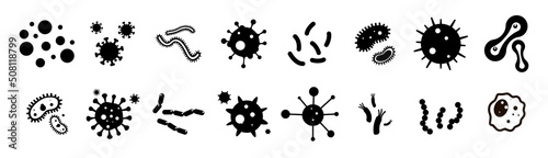 Simple set of bacteria icons and virus