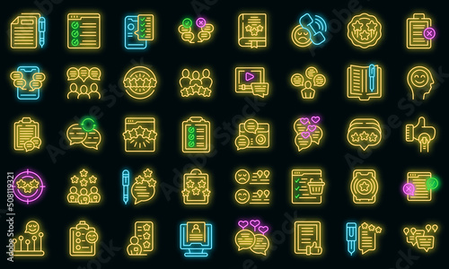 Customer testimonials icon outline vector. Happy service. Feedback review vector neon