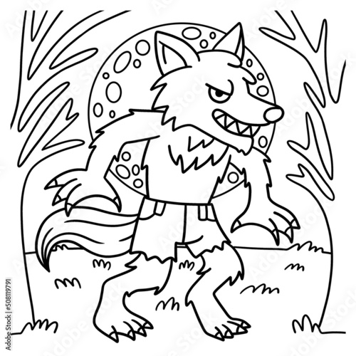 Werewof Halloween Coloring Page for Kids