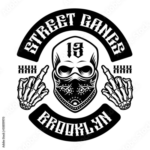 Vector skull in bandana is showing a middle finger