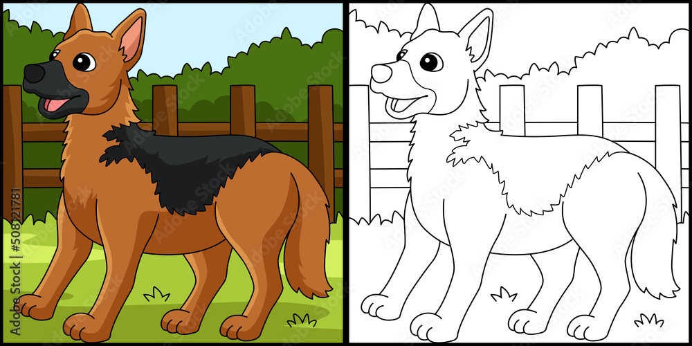 German Shepherd Dog Coloring Page Illustration Stock Vector | Adobe Stock