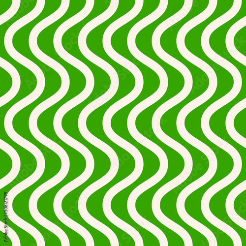 Vector seamless pattern with vertical wavy lines, smooth stripes. Simple minimal background in green and white color. Abstract curvy texture. Fresh summer style. Design for decor, wallpaper, print