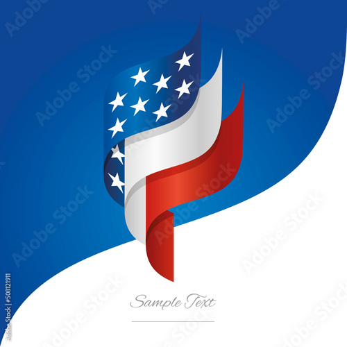 United States 3D wavy ribbon. US blue white red modern ribbon, logo, icon