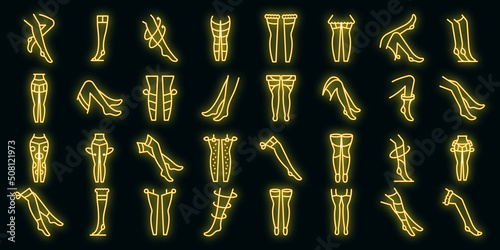 Stockings icons set outline vector. Vascular leg. Vein medical vector neon