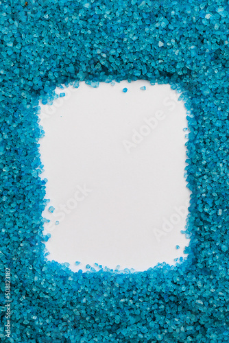 Texture of sea aromatic salt with copy space for text. Spa and relaxation concept. Background or backdrop photo