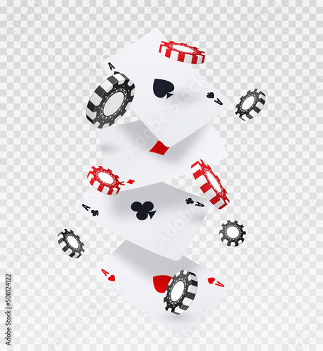 Playing cards with ships. Poker set, bets on lucky combination of cards and good hand. Falling aces, graphic elements for website. Gambling online concept. Realistic isometric vector illustration