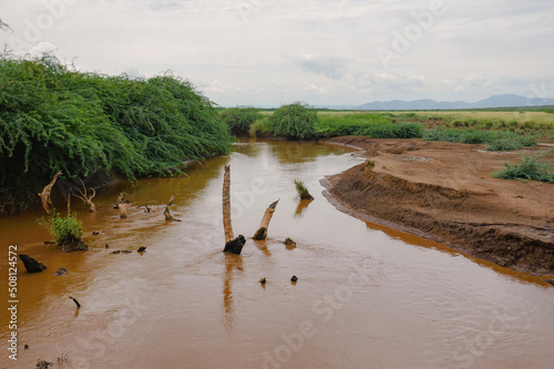 Scenic view of Ewaso Nyiro River flowing into Lake Natron in Tanzania photo