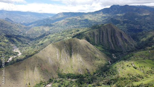 aerial view of landscape with two mountains in Colombia photo